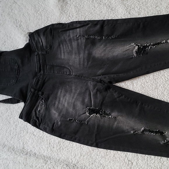 New Black denim distressed jumpsuit overalls size Small - Picture 6 of 7